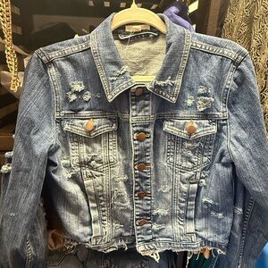 Eileen Fisher Distressed Denim Jacket ex